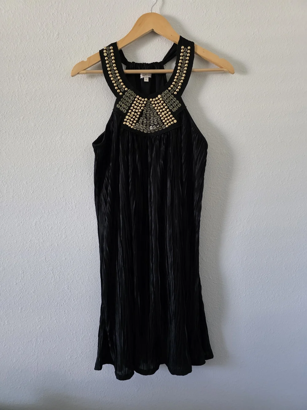 Moa Moa Black Mini Dress with Gold Embellished Halter